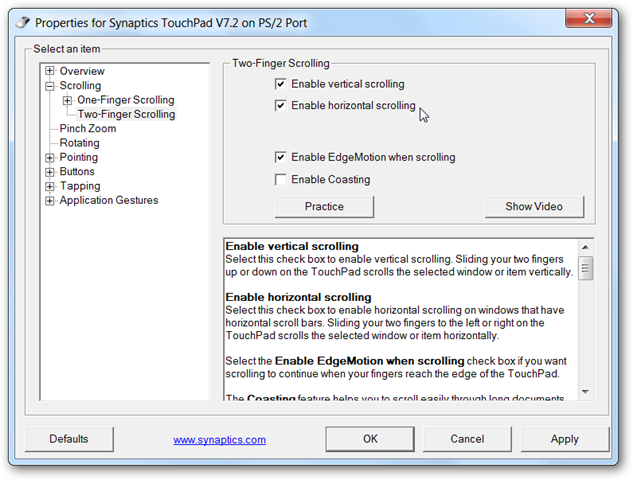 how to enable scrolling on touchpad windows 8